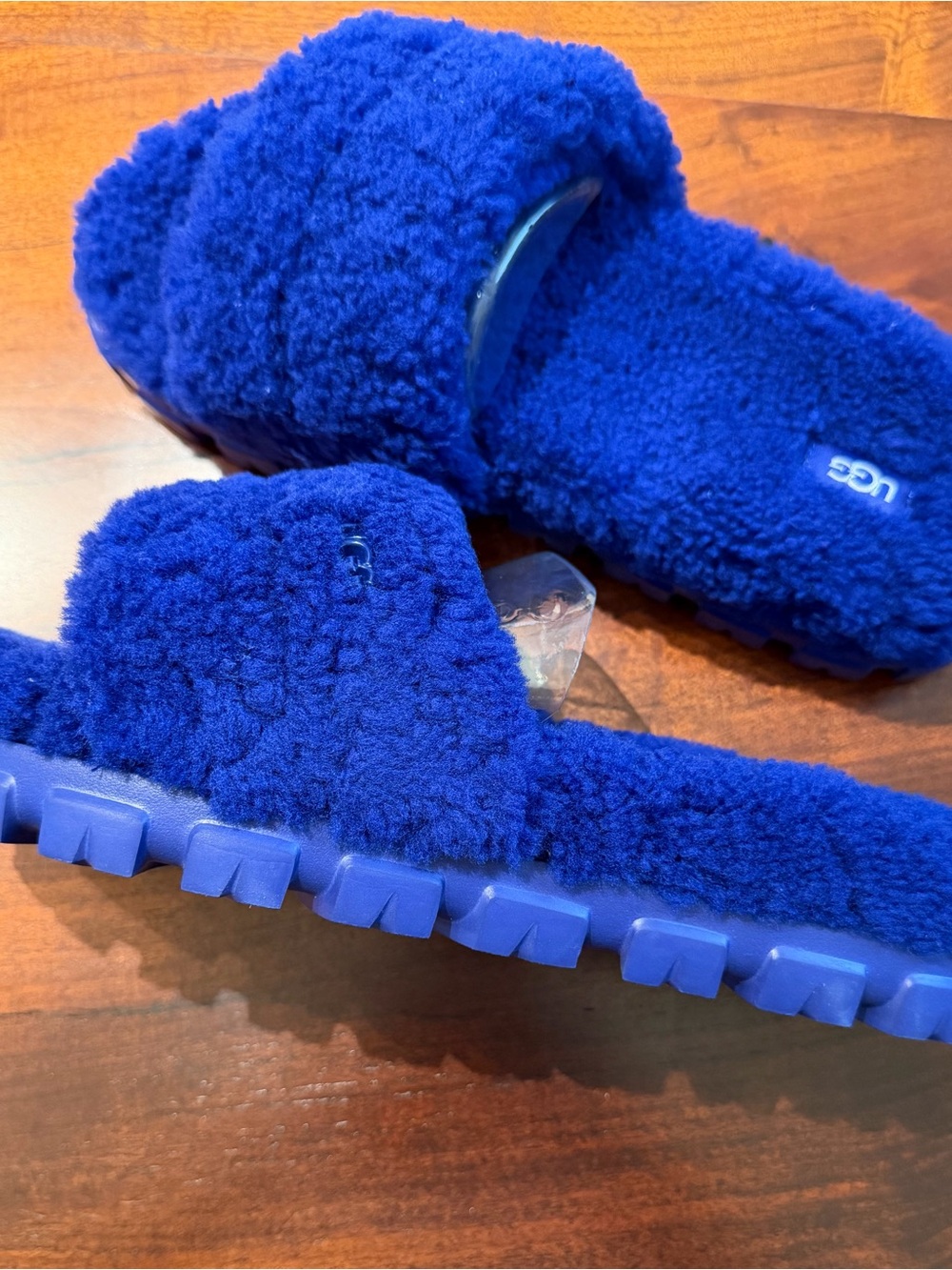 UGG Plush Slide Slippers in Bright Blue - Picture 2 of 3